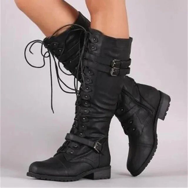 Leila | Retro buckle lace-up boots for women - Image 3