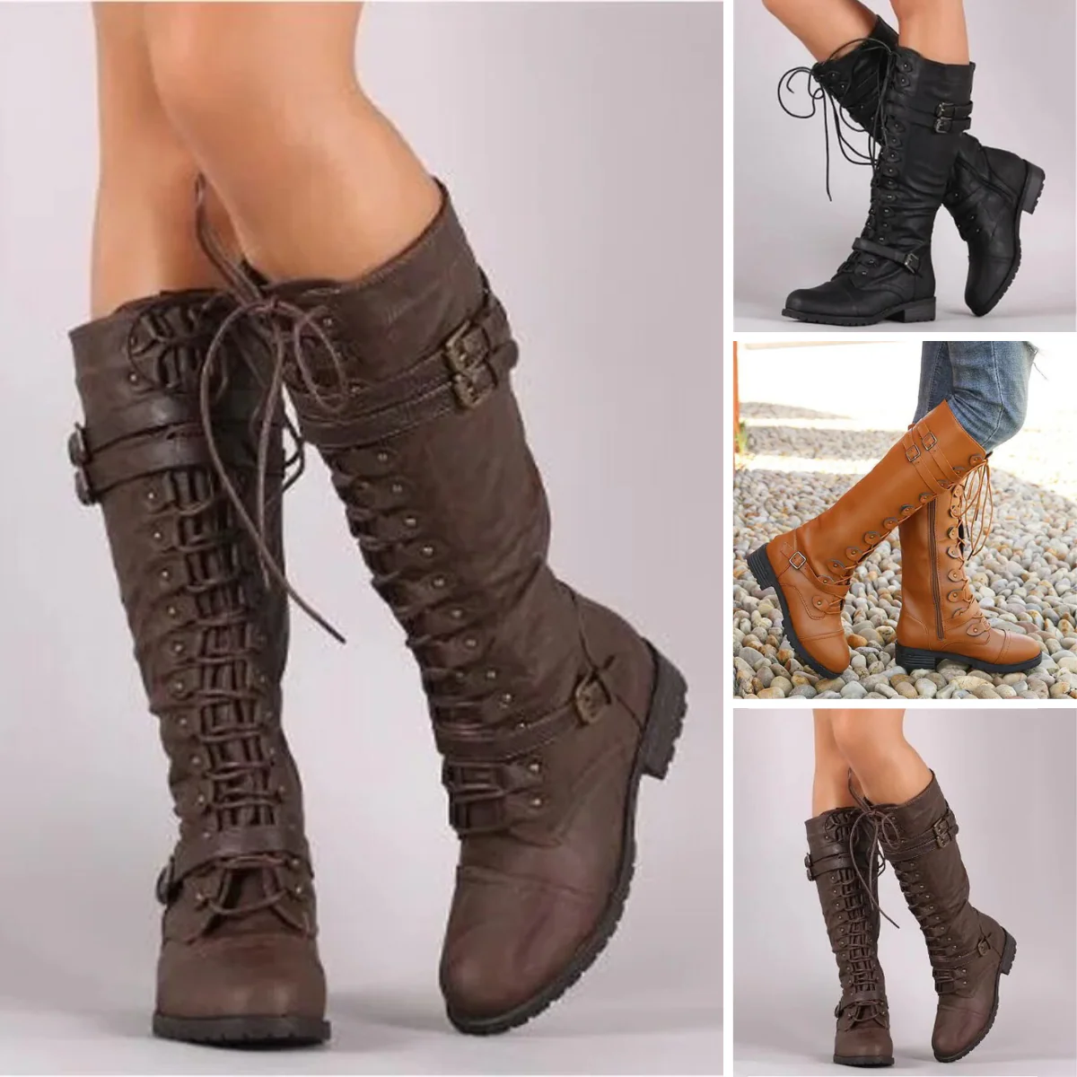 Leila | Retro buckle lace-up boots for women - Image 4